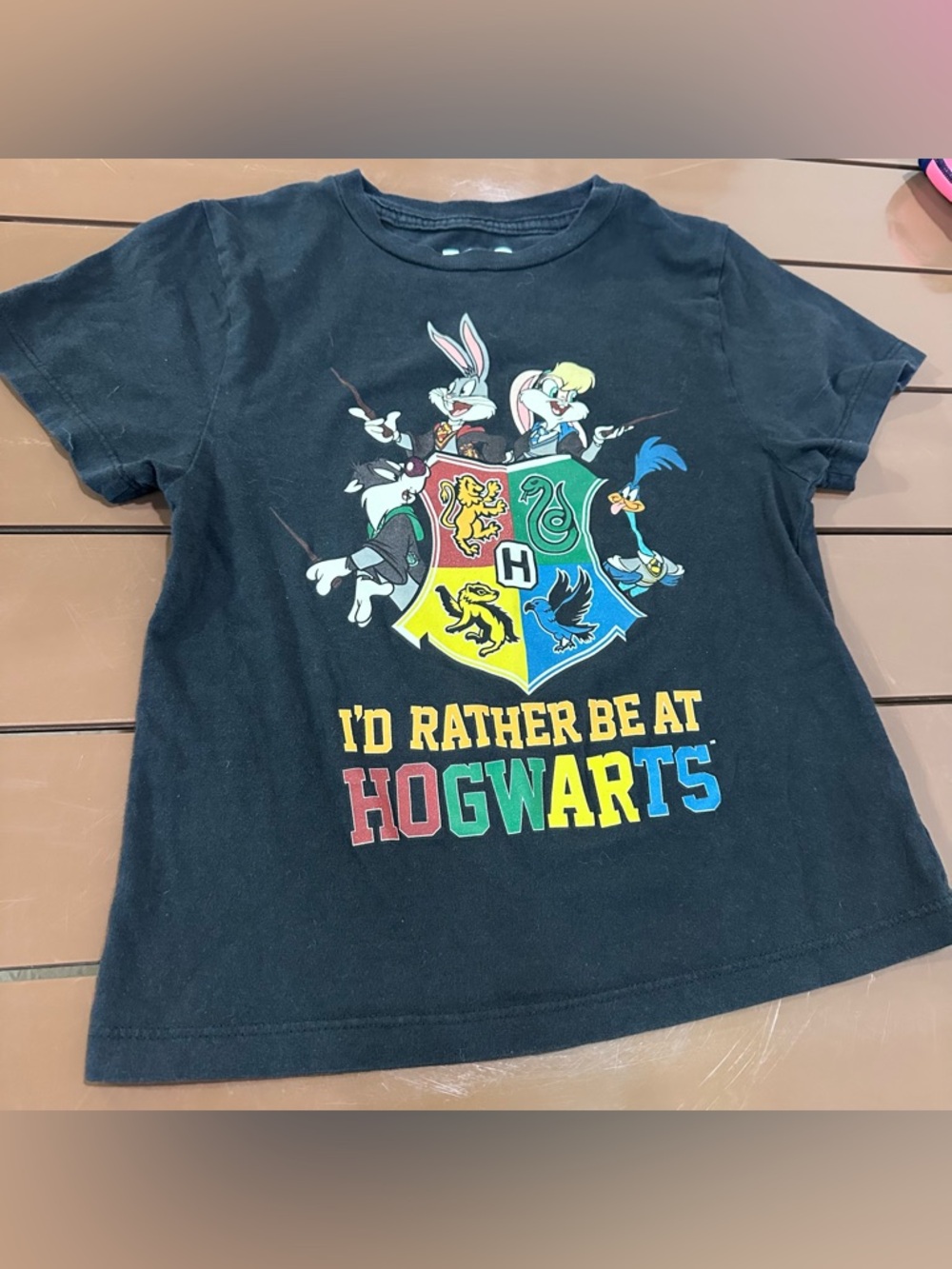 Black Kids' Hogwarts Graphic T-Shirt Size 6/7 Looney Toons